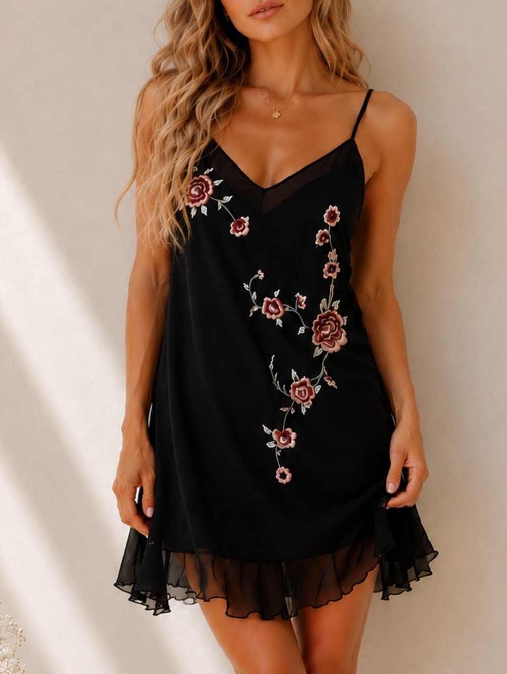 Vintage Y2K Black Sheer Floral Embroidered Chiffon Slip Dress Mini Lingerie